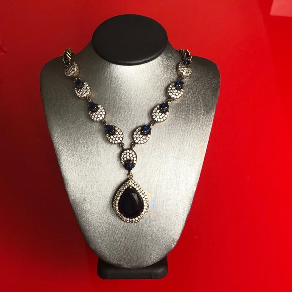 Handmade Vintage Silver Women Sapphire  Necklace - Picture 2 of 4